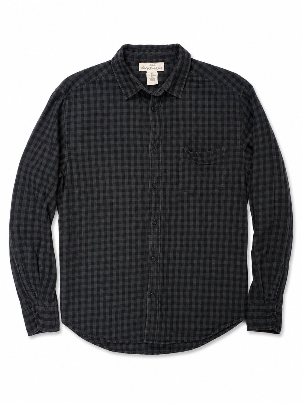 L.O.G.G. H&M Men’s Large Black Gray Check Plaid Button Up Shirt Long Sleeve L